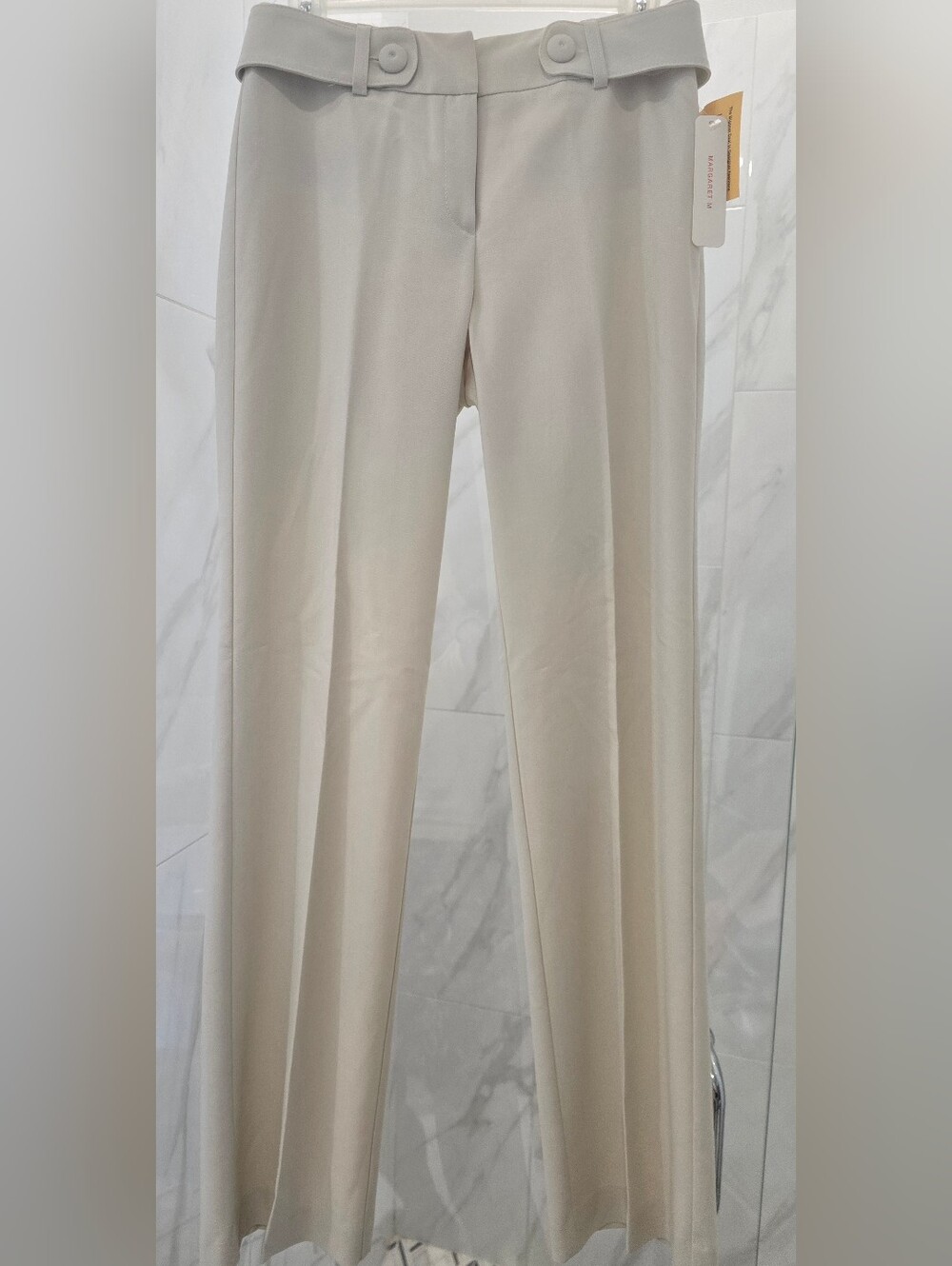Margaret M Ivory- Cream Dress Pants, Belt in Loop, covered button (28W x41L) NWT